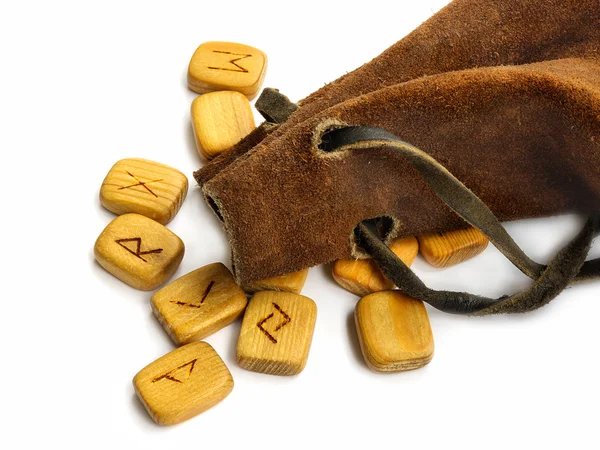 stock image Runes in leather sack