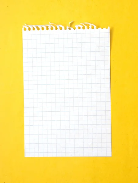 Sheet of white lined paper on the yellow — Stock Photo, Image