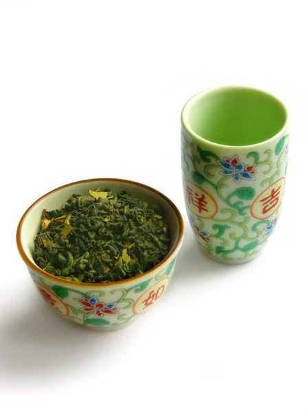 Набор посуды для зеленого чая — стоковое фото