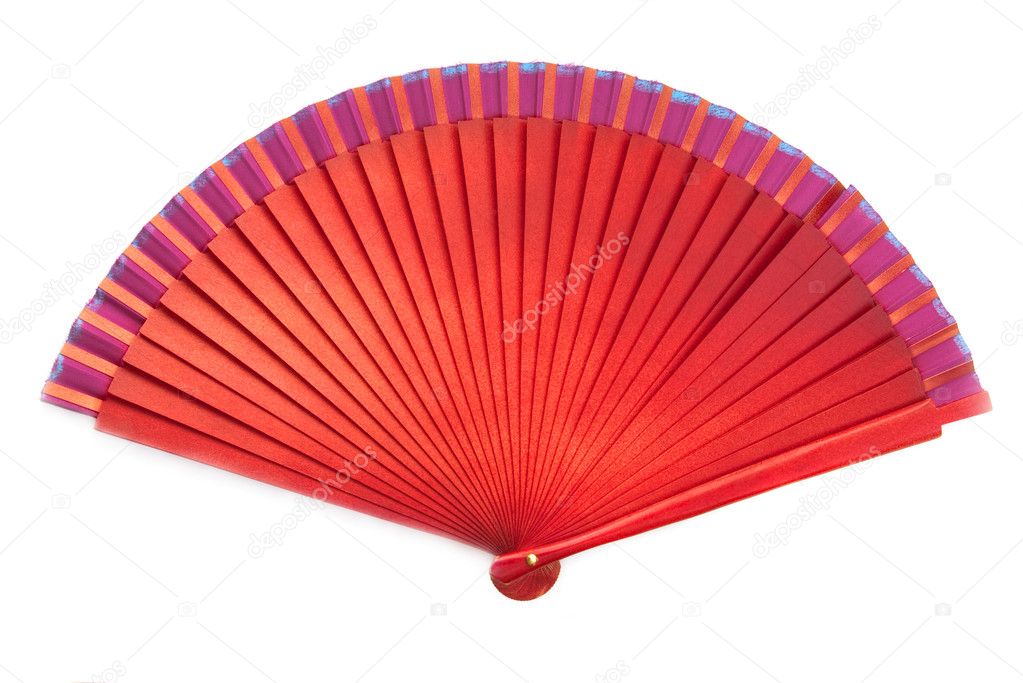 Chinese red wooden fan on the white