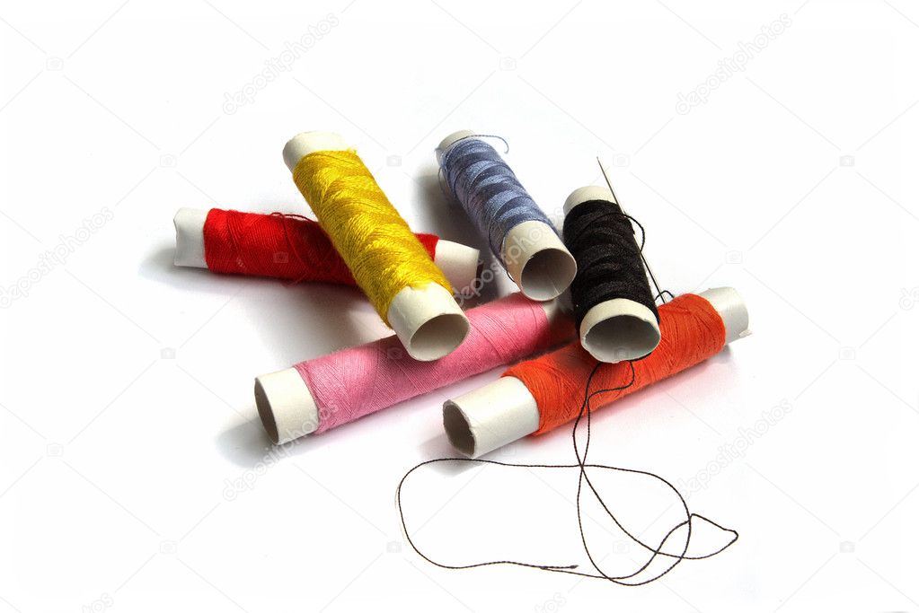 Multi-coloured coils of sewing threads