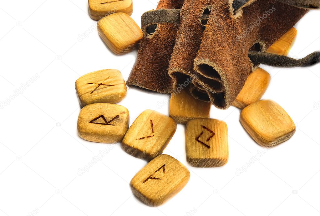 Runes in leather sack