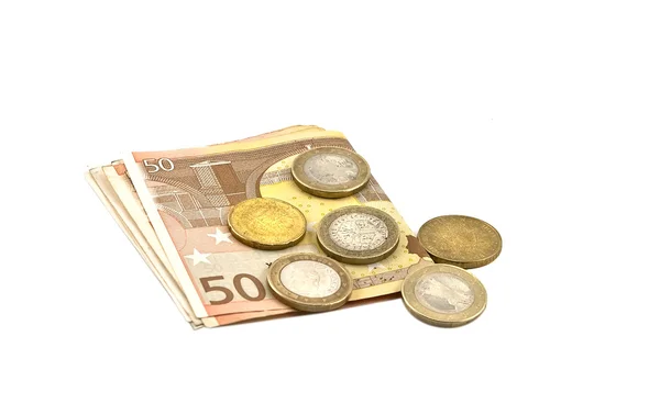 Eurosetelit ja kolikot — kuvapankkivalokuva