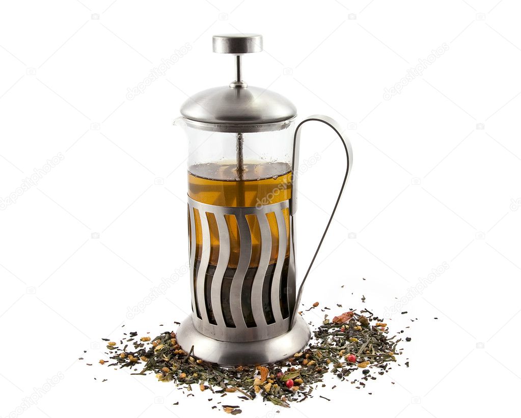 French press with tea