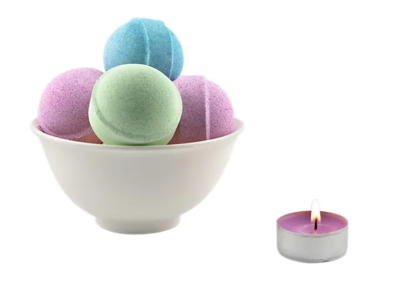 Bath balls and candle — Stock Photo, Image