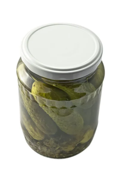 Jar met gemarineerde komkommer — Stockfoto
