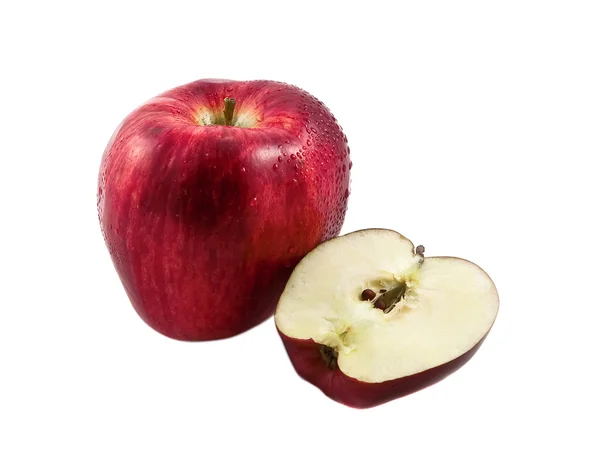 Rött äpple med en del av det — Stockfoto