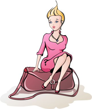 Lady with the big bag clipart