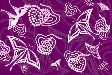 Purple hearts and butterflies clipart