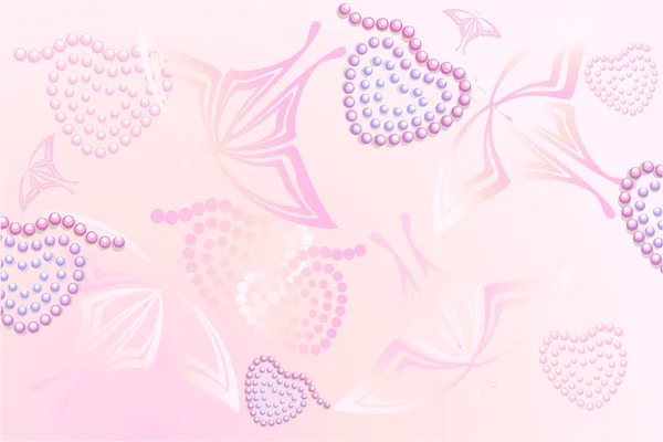 粉红色的心和蝴蝶背景 — 图库矢量图片