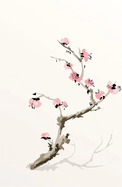 Bloeiende pruimenboom — Stockvector