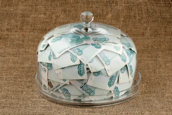 Pieniądze i dzwon szkła — Zdjęcie stockowe