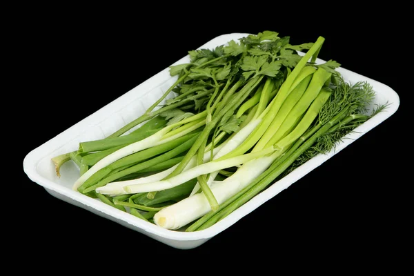 Warzywa w plastikowym pojemniku — Zdjęcie stockowe