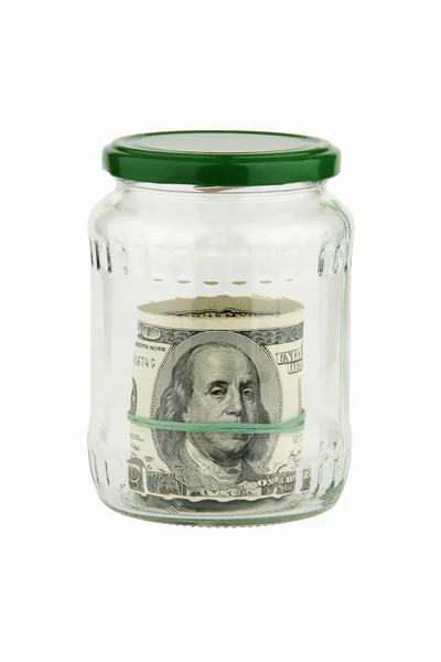 Dollar in glazen pot — Stockfoto
