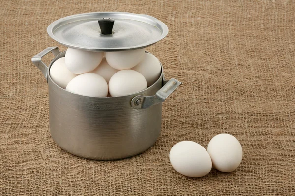 Eggs in an old pan — Stock Photo, Image