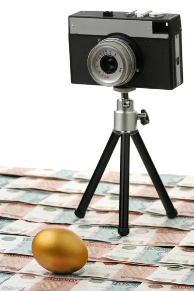 De camera en goud ei — Stockfoto