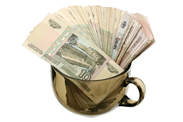 Peníze v glass cup — Stock fotografie