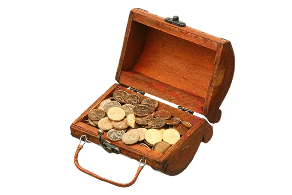 Coins in a trunk — Stock Photo, Image