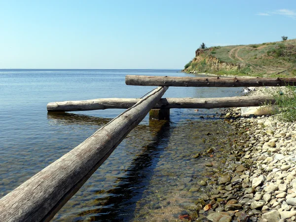Logs e pedras no litoral — Fotografia de Stock
