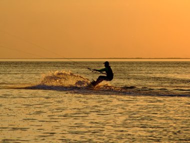 Silhouette of a kitesurf on a gulf on a clipart