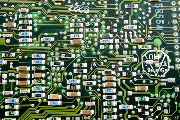 Fragment of an old computer board. A bac — Stock Photo, Image