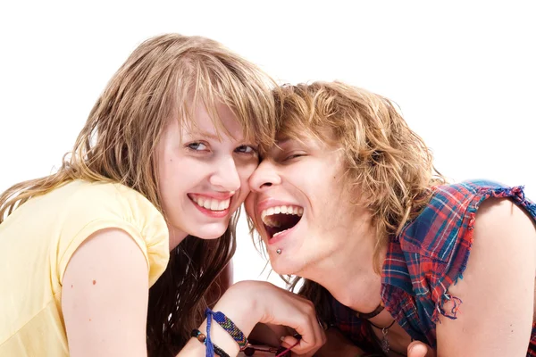 Retrato de una joven y sonriente pareja de belleza — Foto de Stock