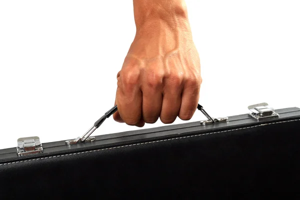 Mână cu o valiză neagră. Izolat pe — Fotografie, imagine de stoc
