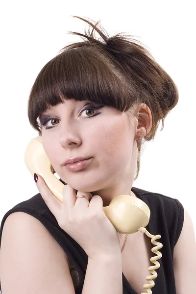 The mad housewife with phone. funny pict — Stock Photo, Image