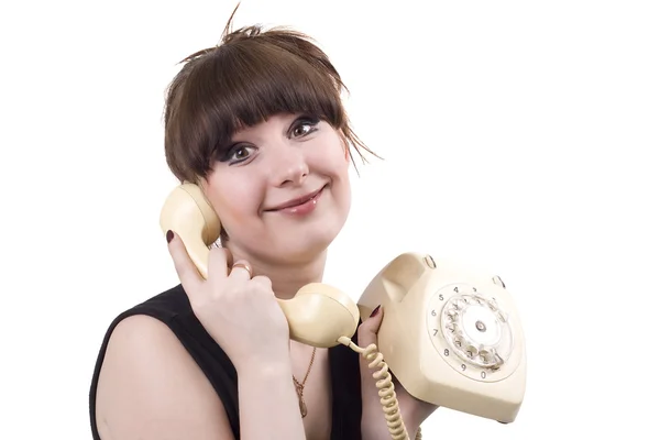 De gekke huisvrouw met telefoon. grappige pict — Stockfoto