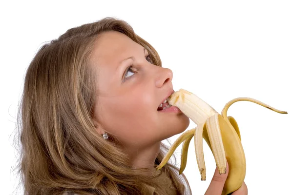 Портрет молодой женщины с бананом — стоковое фото