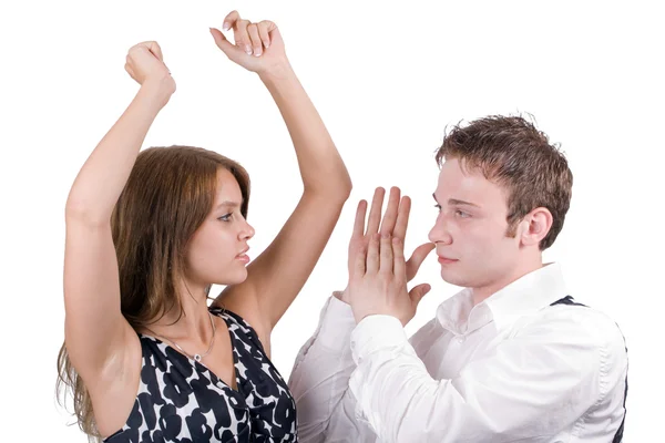 The dancing young beauty couple. Isolate — Stock Photo, Image