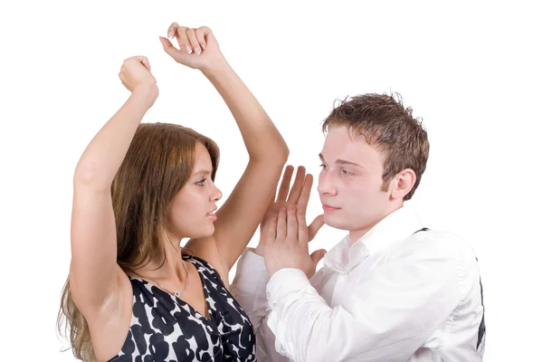 The dancing young beauty couple. Isolate — Stock Photo, Image