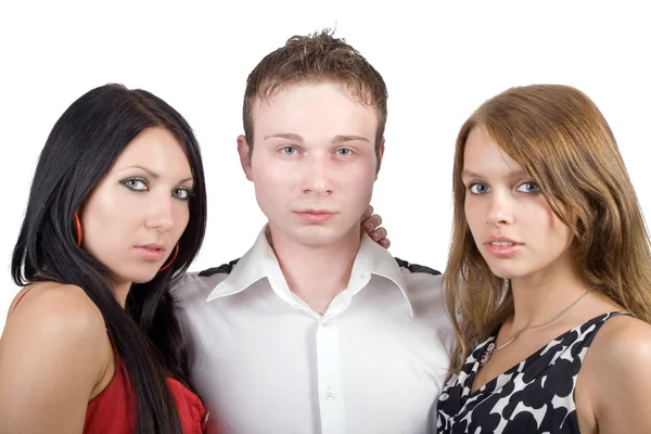 Young man and two beauty young women — Stock Photo, Image