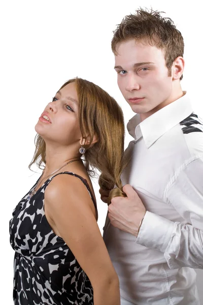 Молода пара конфліктує. Ізольовані на білому — стокове фото