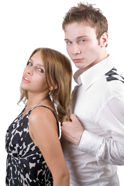 Молода пара конфліктує. Ізольовані на білому — стокове фото