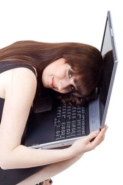 The young businesswoman lies on the lapt — Stock Photo, Image