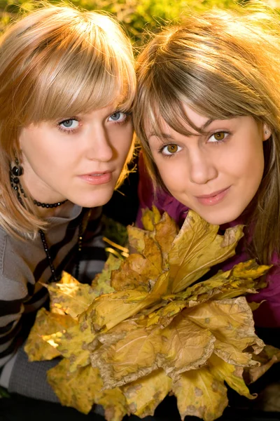 Retrato de las dos rubias jóvenes con au — Foto de Stock