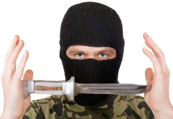 The man with a knife in a black mask. Is — Stock Photo, Image