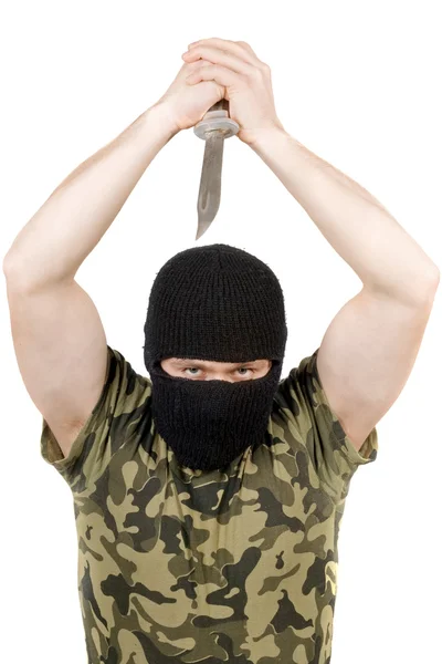 Mördaren med en kniv i en svart mask — Stockfoto