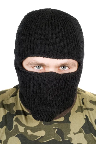 stock image Portrait of the man in a black mask ove
