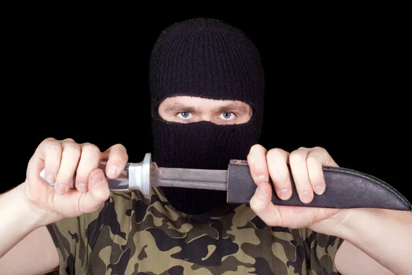 Portrait of the man with a knife over b — Stock Photo, Image