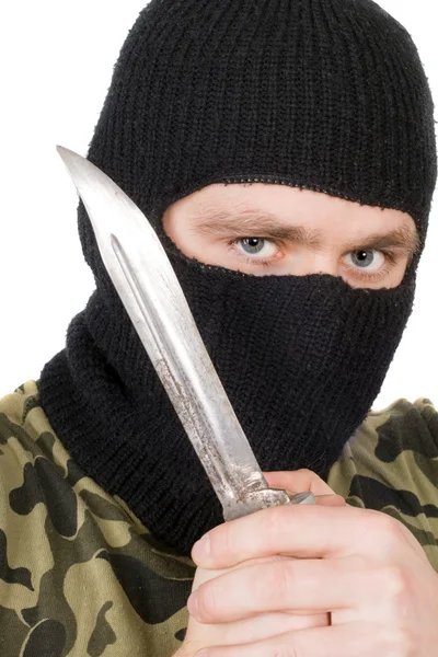 Portrait of the criminal in a black mask — Stock Photo, Image