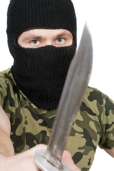 Portrait of the killer with a knife over — Stock Photo, Image