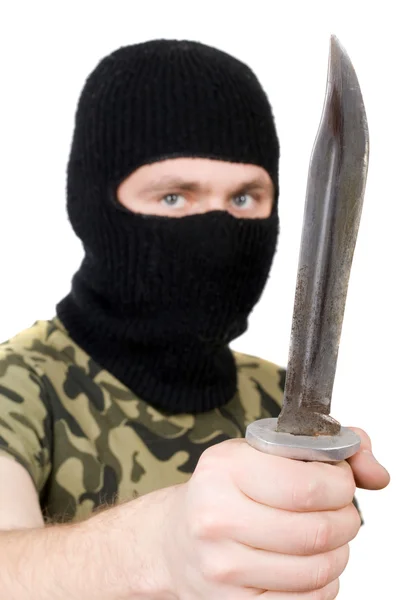 Portrait of the killer with a knife. Foc — Stock Photo, Image