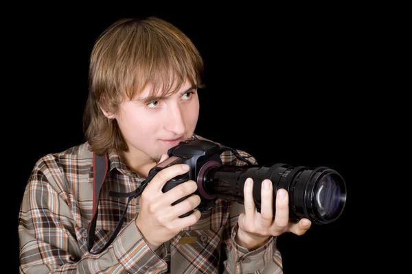 Φωτογράφος με την κάμερα με ένα τηλε — Φωτογραφία Αρχείου