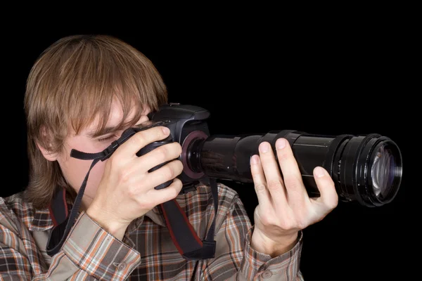 Fotógrafo con cámara con zoom — Foto de Stock