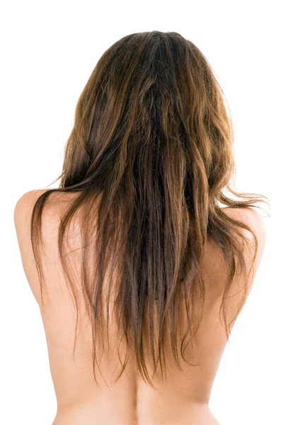 Rug en lange haar van het mooie meisje — Stockfoto