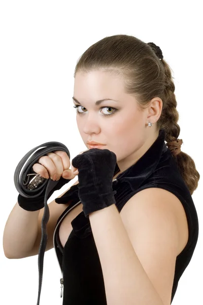 Pretty angry young woman throwing a punc — Stock Photo, Image