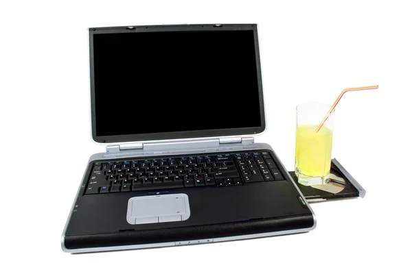 The laptop and cocktail. Isolated on whi — Stock Fotó
