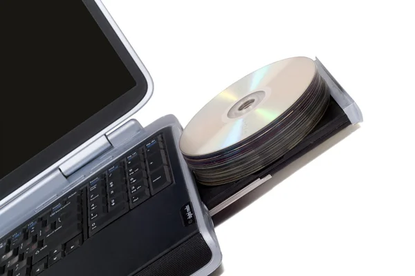 Laptop com unidade de DVD sobrecarregada. Isolado — Fotografia de Stock